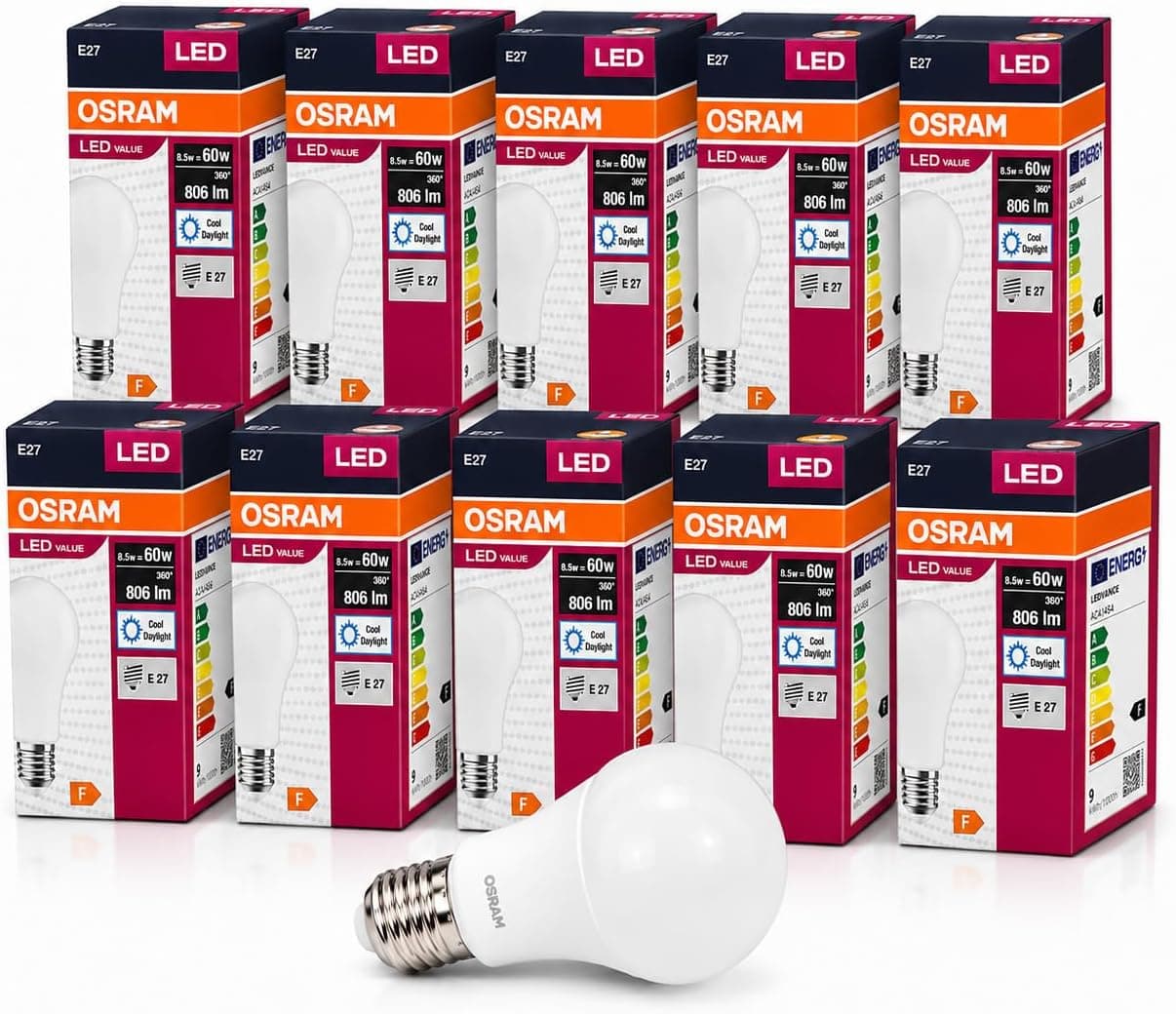 OSRAM LED Value 8.5W E27 LED Ampul 6500K Beyaz Işık 806 lm 60W Eşdeğeri Enerji Tasarruflu 360° Aydınlatma 10'lu Paket