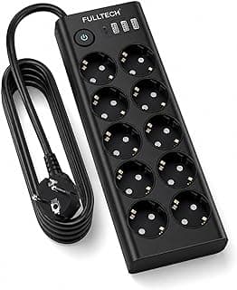 Çoklu Priz 10’lu Grup Priz USB’li (3x USB-A, 1x USB-C), 3680W 16A, 2 Metre Kablo, Topraklı Uzatma Kablosu, Ev Ofis Gaming İçin