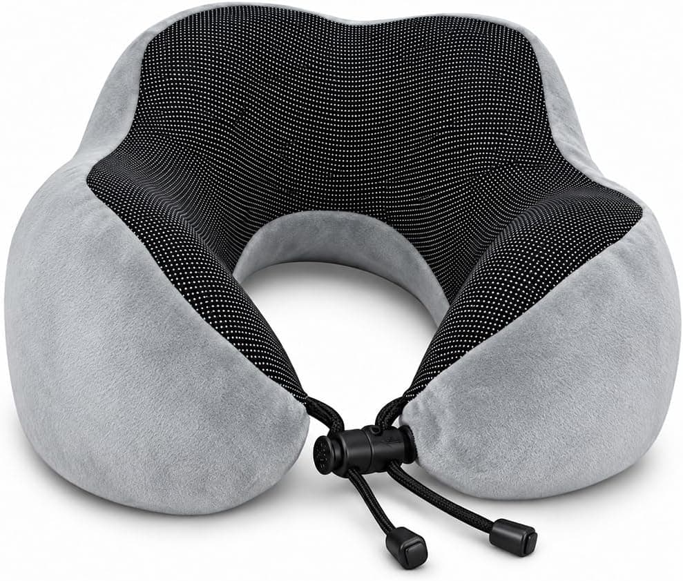 Seyahat Boyun Yastığı - Hafızalı Köpük, 360° Destekli, Ortopedik Seyahat Yastığı - Ayarlanabilir Çene Desteği, Yumuşak Kumaş, Yıkanabilir Kılıf, Gizli Fermuar, Uçak ve Araç Seyahatları İçin