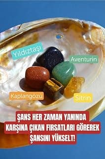 (708) Şans Bolluk Bereket Para Fırsat Doğal Taş Tumble Seti (sitrin, Yıldıztaşı, Aventurin, Kaplangözü) Çok Renkli 12 Tek Ebat