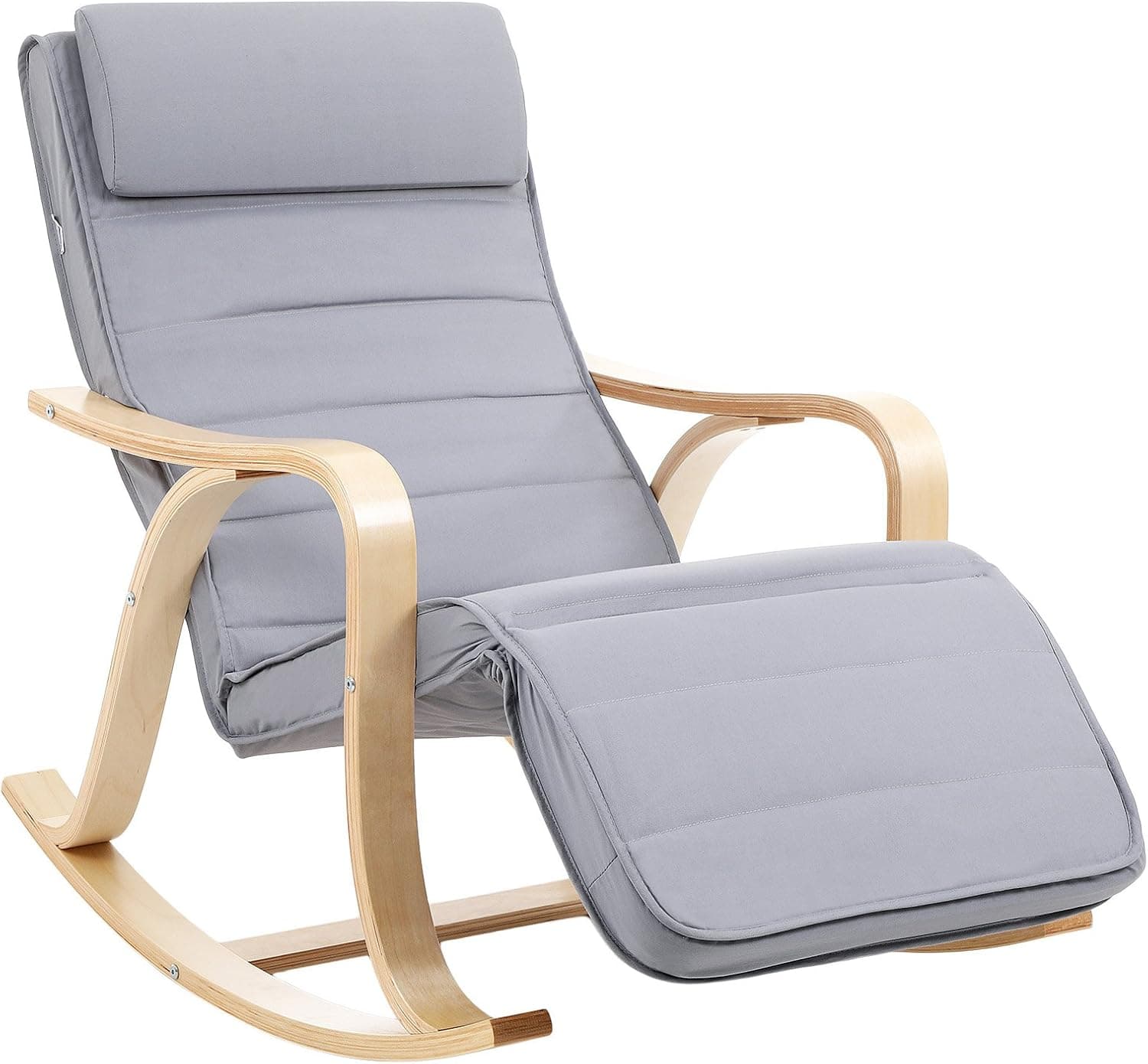 SONGMICS Huş Ağacı Sallanan Sandalye, 5 Kademede Ayarlanabilen Ayak Desteği, Pamuk Kılıf, 150 Kg Taşıma Kapasitesi, Oturma Odası, Yatak Odası, Açık Gri, Lyy41G