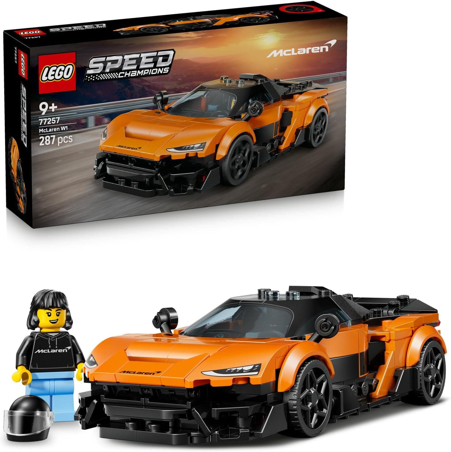 LEGO Speed Champions McLaren W1 Gerçek Süper Araba 77257 | 9 Yaş ve Üzeri Çocuklar için McLaren Kıyafetli Sürücü Figürü İçeren Oyuncak Yarış Arabası Yapım Seti, Hediye Fikri(287 Parça)