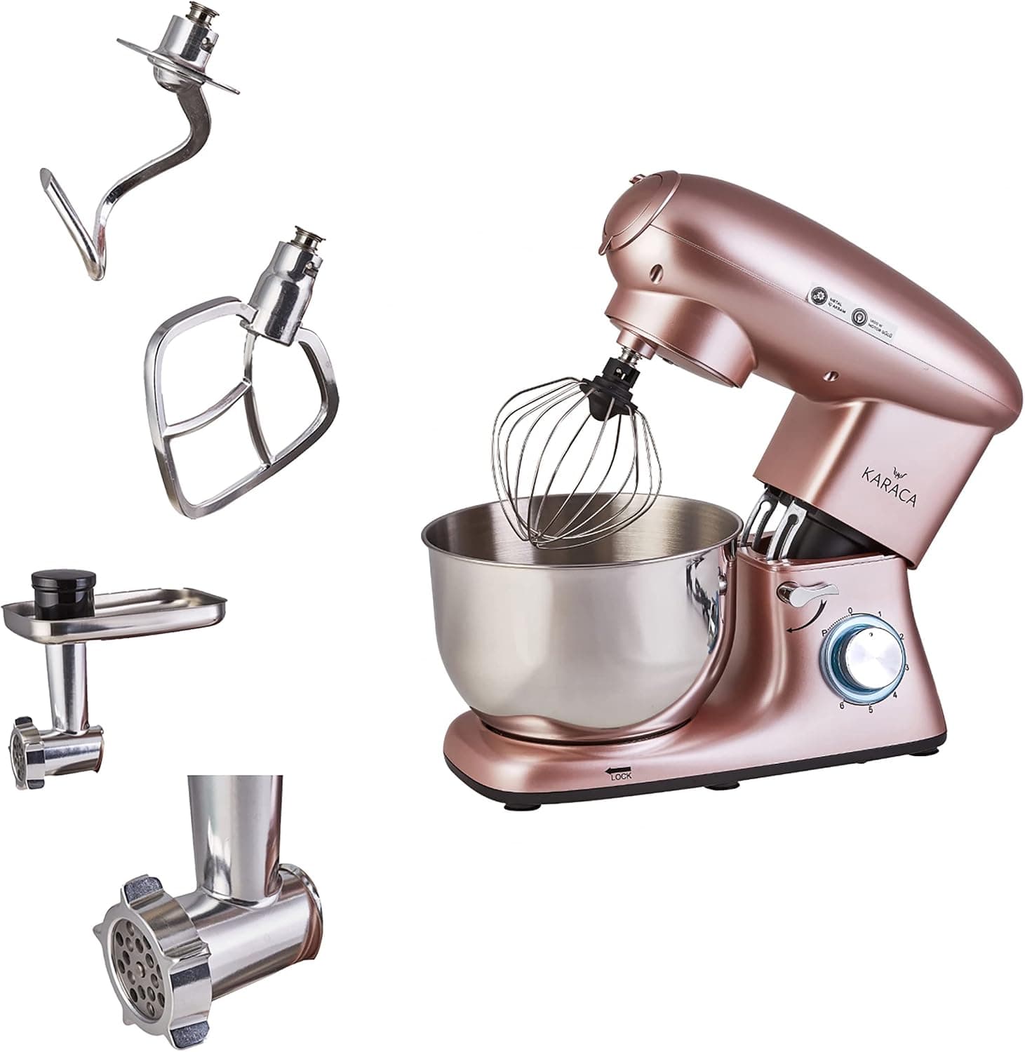 Karaca Multichef Stand Mikser, 1400W, 5.5L Hacim, Paslanmaz Çelik, Rose Gold