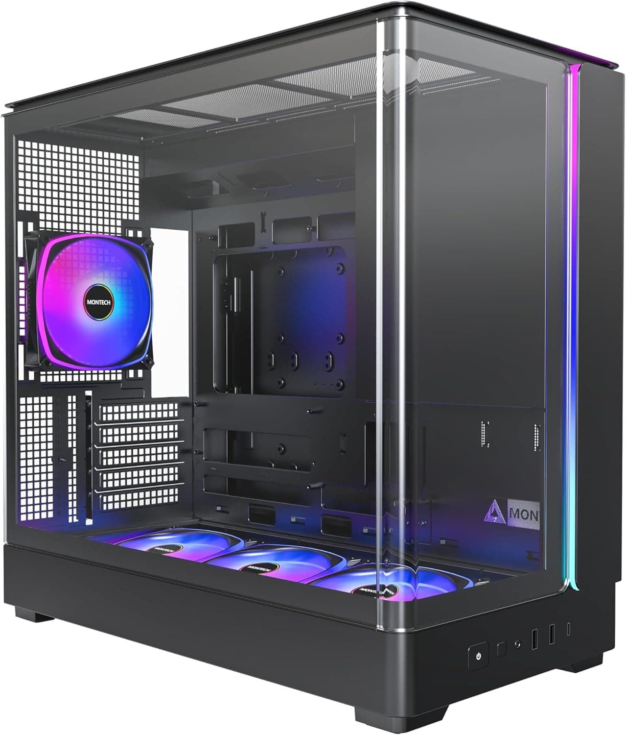 MONTECH King 15 PRO Micro-ATX PC Kasası, Kavisli Panoramik Cam, Baca Hava Akışı, 360 mm Radyatör Desteği, Yüksek Performanslı Sistemler için Kompakt Yapı, Fan Hubı ile Önceden Takılmış 4 ARGB PWM Fan