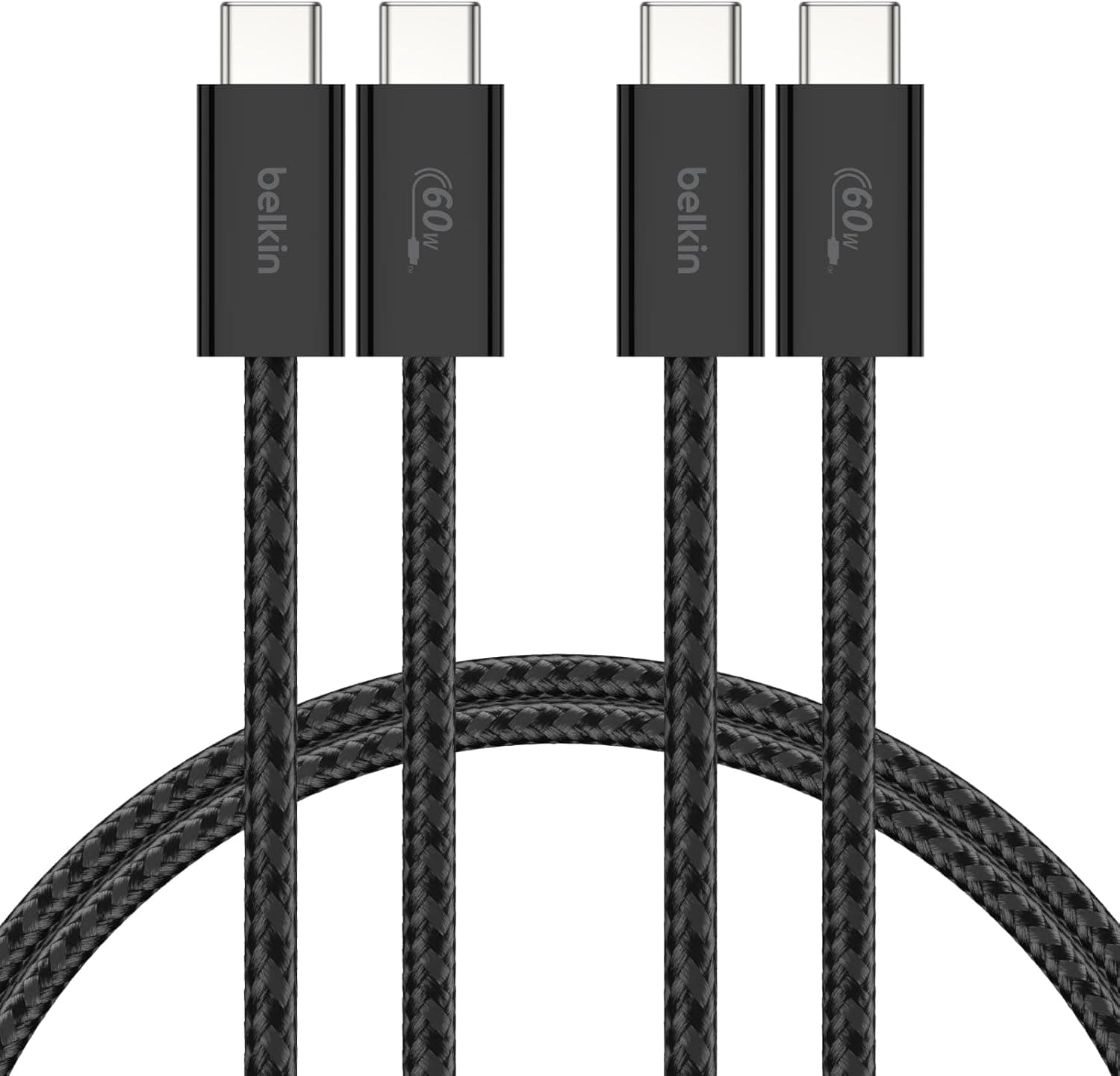 Belkin 2'li Örgülü USB-C - USB-C Kablo, 1,5 m, 60 W – Yumuşak, Esnek ve Hızlı Şarj Kablosu, iPhone 17 ve 16 Serisi, Galaxy S25, Pixel 10, iPad Pro ve Daha Fazlasıyla Uyumlu, Siyah
