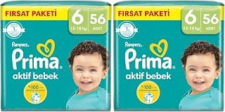 Prima Bebek Bezi Aktif Bebek 6 Beden 56 Adet Ekstra Large Mega Fırsat Paketi (2 paketi)