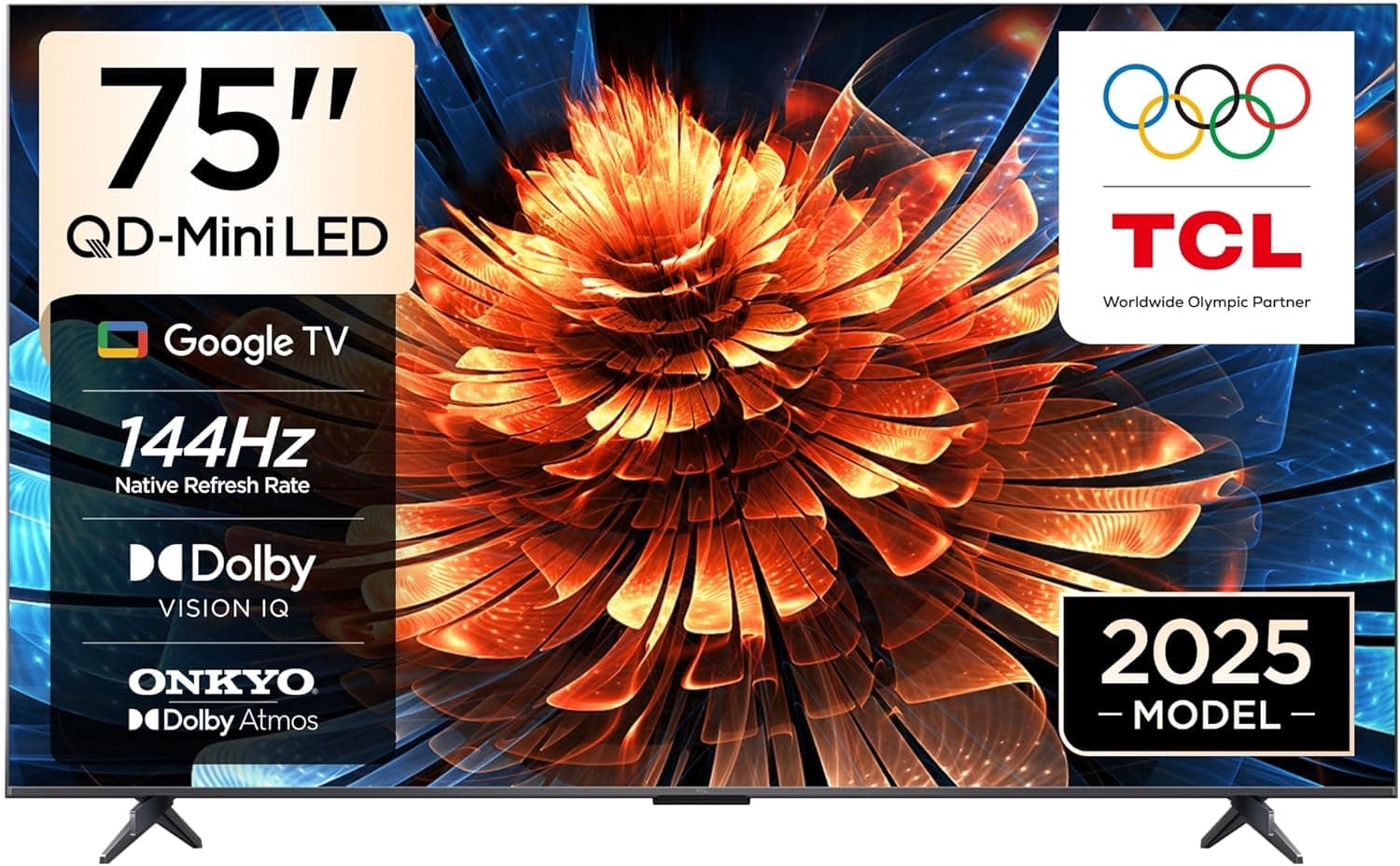 TCL 75 inç Akıllı TV 75Q6C 4K QD-Mini LED Renkli Quantum Crystal HDR10+ Oyun Google TV, 144Hz Doğal Yenileme Hızı, ONKYO 2.1 Hi-Fi Ses Sistemi, Dolby Atmos, Yapay Zekâ Modu, Game Master