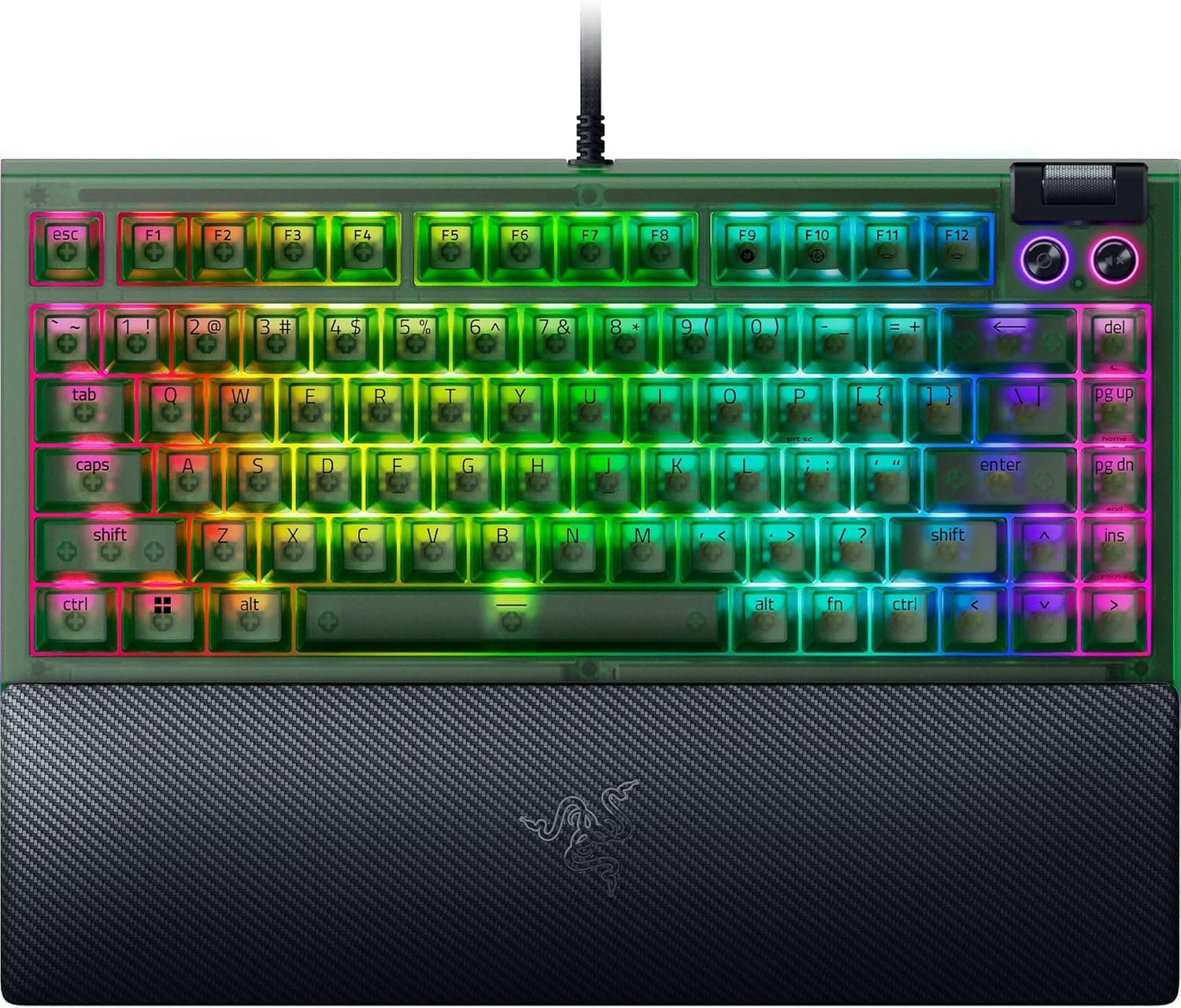 Razer BlackWidow V4 75% Phantom Green Edition - Çalışırken değiştirilebilir Mekanik Oyun Klavyesi (Turuncu Dokunsal Anahtarlar, 2 özel medya düğmeli) ABD Düzeni | Phantom Green