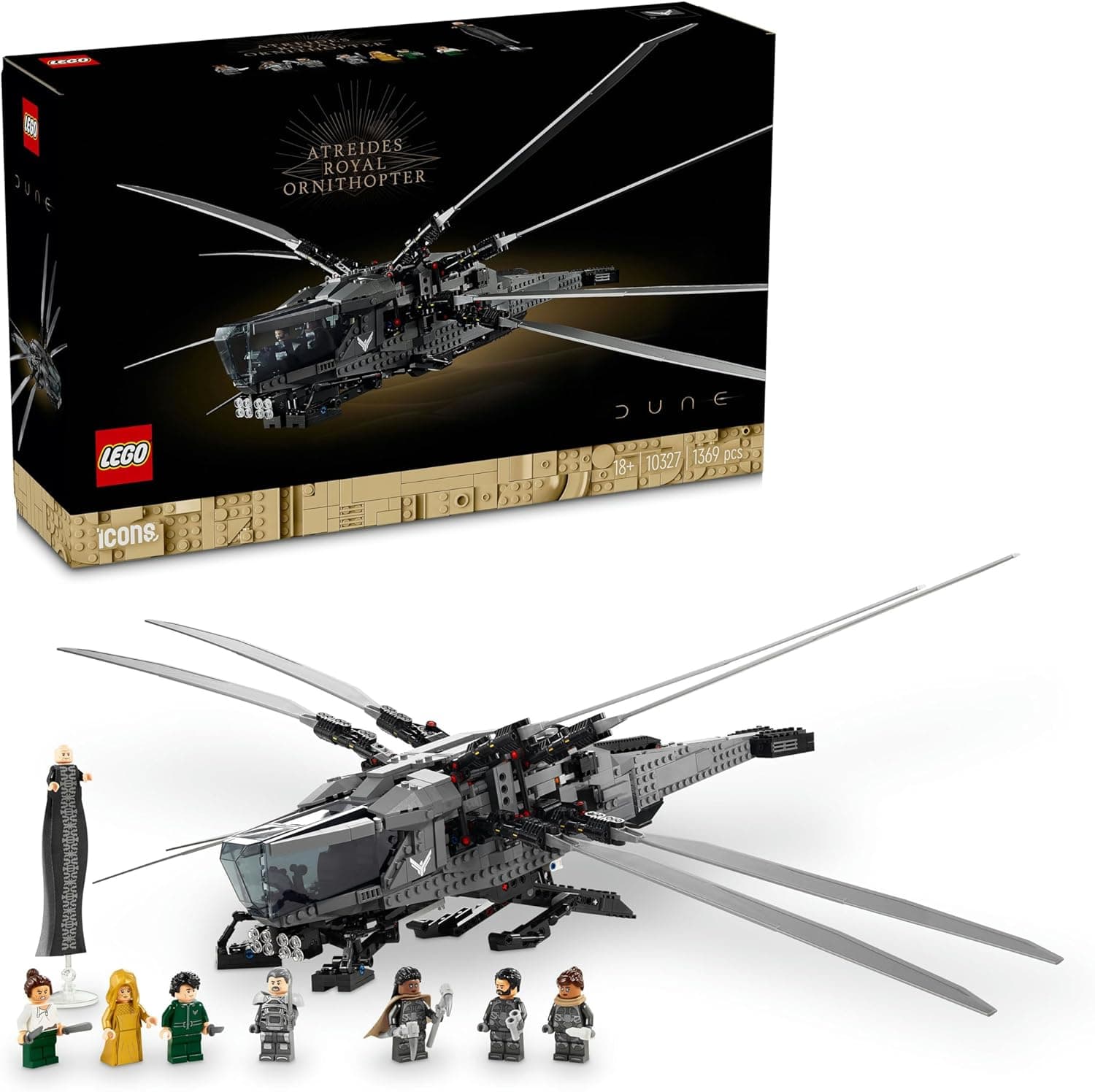 LEGO Icons Dune: Çöl Gezegeni Atreides Royal Ornithopter 10327 | Yetişkinler için 8 Minifigür İçeren Koleksiyonluk Yaratıcı Model Yapım Seti, Doğum Günü Hediyesi Fikri (1369 Parça)