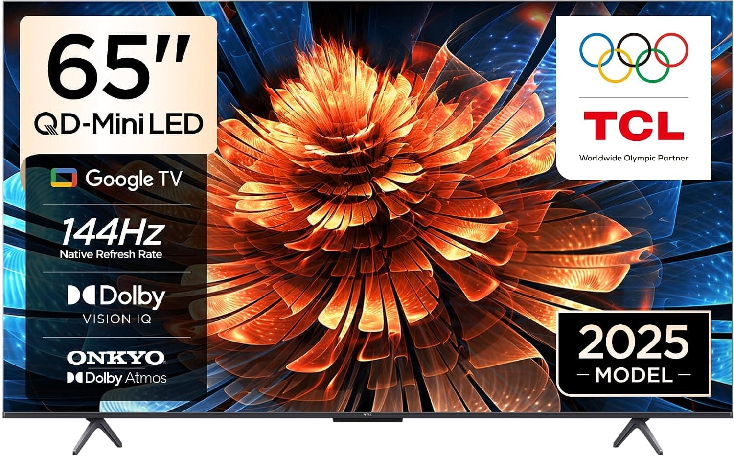 TCL 65 inç Akıllı TV 65Q6C 4K QD-Mini LED Renkli Quantum Crystal HDR10+ Oyun Google TV, 144Hz Doğal Yenileme Hızı, ONKYO 2.1 Hi-Fi Ses Sistemi, Dolby Atmos, Yapay Zekâ Modu, Game Master