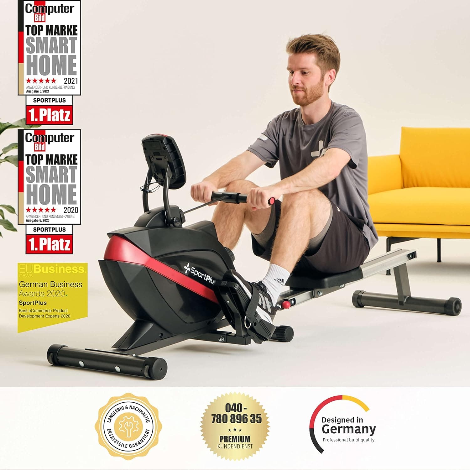 SportPlus Kürek Makinesi, Evlere Uygun, Katlanabilir, Sessiz ve Akıcı Antreman, Akıllı Ekran