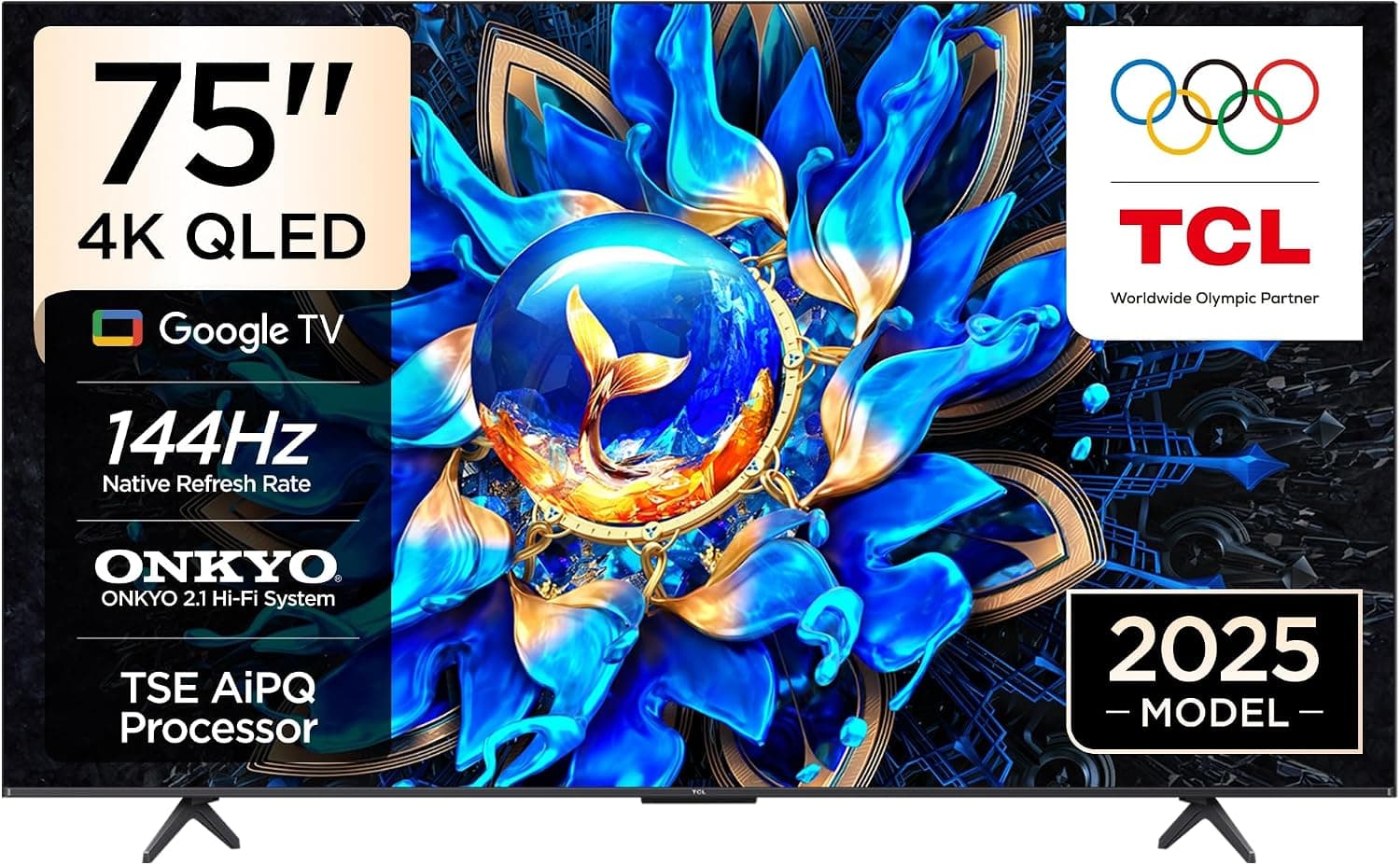 TCL 75 inç Akıllı TV 75T8C 4K QLED Renkli Quantum Crystal HDR10+ Oyun Google TV, 144Hz Doğal Yenileme Hızı, ONKYO 2.1 Hi-Fi Ses Sistemi, Dolby Atmos, DTS Virtual X, MEMC, Game Master (2025 Modeli)