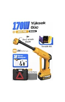 Auhma Acr-10 Şarjlı Araç Yıkama Makinesi Sarı 203 Psı 170w Basınçlı Oto Yıkama Seti 3820 Fırçasız