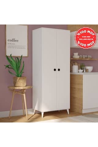 İMBAŞ 2 Kapaklı 5 Raflı MEGA Çok Amaçlı Mutfak Dolabı Banyo Dolabı Beyaz %100 MDF