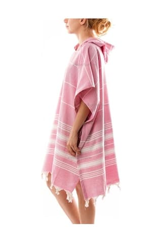 Formeya %100 Pamuk Yetişkin Pembe Peştemal Panço Bornoz Plaj Havlusu L-XL