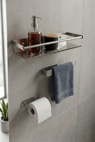Zift Unique Yapışkanlı Banyo Aksesuar Seti , Paslanmaz Çelik Tuvalet Banyo Havlu Askısı , Raf , Stand, Inox