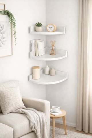 3'lü Üçgen Köşe Duvar Raf 31 X 26 X 23 Beyaz