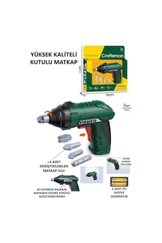Oyuncak Pilli Kaliteli Matkap Tamir Seti Yeşil Renk 17 Cm.