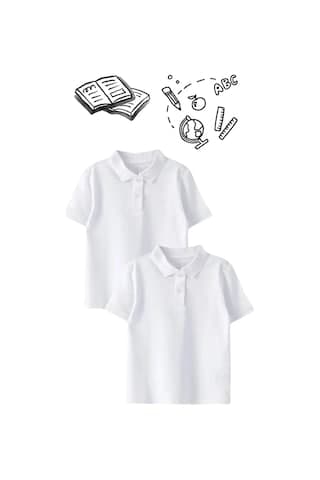 Bilge Trend Polo Yaka Kısa Kollu Kız - Erkek Çocuk Okul T-shirt 2 Adet - Beyaz