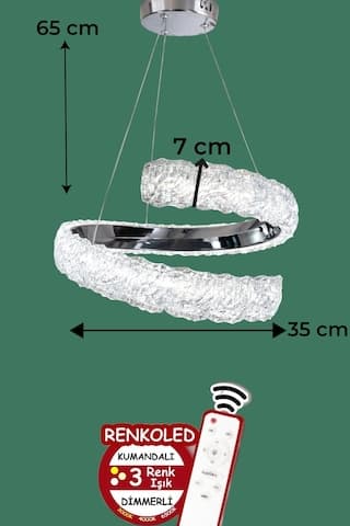 Kumandalı 3 Renk Modern Sarkıt Led Avize Krom
