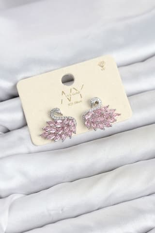 Pembe Zirkon Taşlı Gümüş Swan Kuğu Model Kadın Küpe Çok Renkli