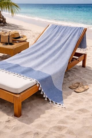 Lunga Vita Hürrem %100 Pamuk Peştemal 90x170 Büyük Ebatlı Plaj Havlusu Banyo Peştemali Lacivert