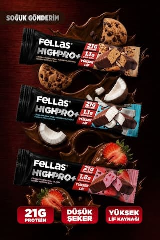 Fellas Çikolata Kaplı Highpro Protein Bar 50gr Deneme Paketi 3'lü
