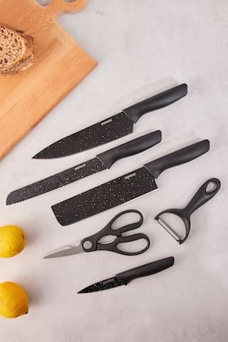 Karaca Black Stone 6 Parça Makas ve Soyacaklı Bıçak Seti