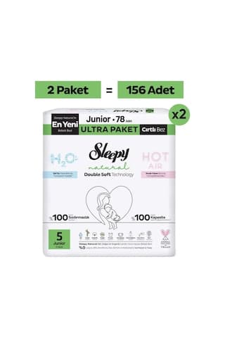 Sleepy Natural Double Soft Ultra Fırsat Paketi Bebek Bezi 5 Numara Junior 156 Adet