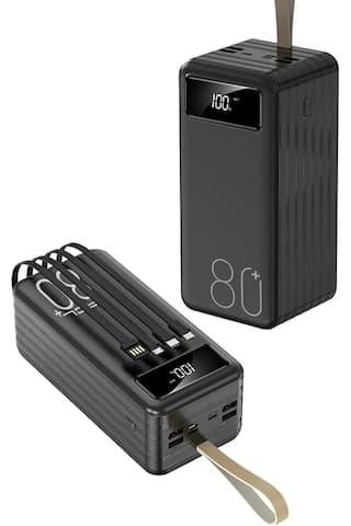 80.000 Mah Powerbank 4 Usb Micro Type-c Lıghtnıng Girişli El Fenerli Taşınabilir Şarj Aleti Siyah