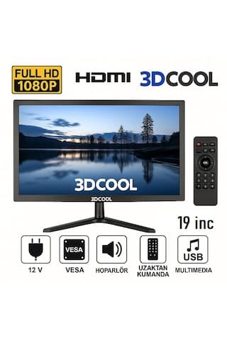 3dcool 3d-19lxae 19" Full Hd Hdmı Vga Usb Hoparlörlü Kumandalı 12v Led Monitör