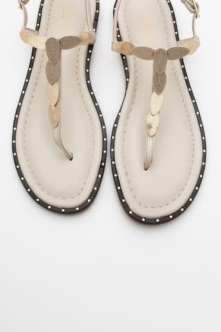 Luvishoes Luvi Shoes Marea Bej Hakiki Deri Parmak Arası Gold Tokalı Kadın Sandalet Bej