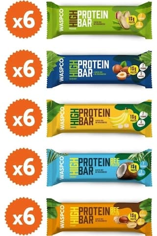 Waspco Yüksek Protein Bar Karma Kutu 50 G x 30 Adet 5 Çeşit
