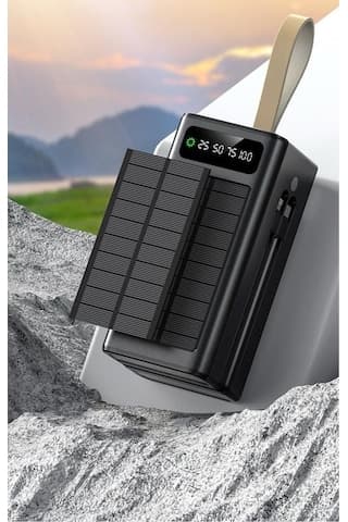 Solar 50.000 Mah Güneş Enerjili Led Işıklı Powerbank Şarj Aleti 4xusb Çıkış Çoklu Şarj Çıkışı Kablo Siyah