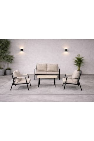 Mb Garden Furnıture Dream Balkon, Bahçe Takımı, Cafe, Metal Kanepe, Koltuk Takımı, Bahçe Mobilyası, 2+1+1 Sehpalı Bej
