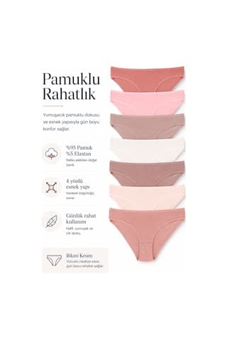 Sebatingo Kadın Külot Bikini Pamuklu Soft Renkli 7 Li Paket
