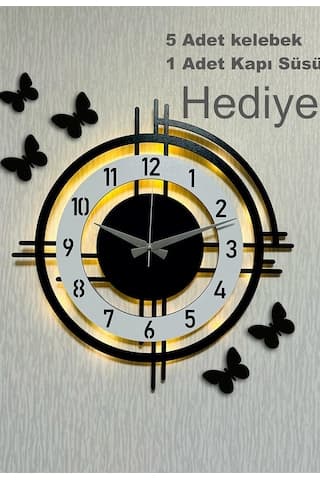 Pey Aksesuar Işıklı Ahşap Duvar Saati 48 Cm Dekoratif Modern Tasarım 0240-beyaz-şekilli-48cm
