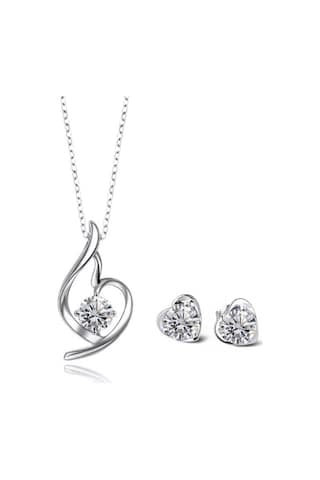 Brezza Lusso Jewelry Enesstore Gümüş Melek Kalbi Taşlı Kadın Kolye Küpe Set