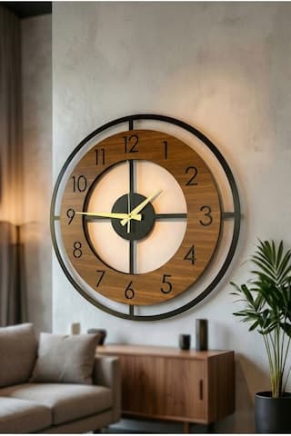 Aa Shop Desenli Sessiz Duvar Saati 50 CM Ahşap - Ceviz - Siyah Siyah Ceviz