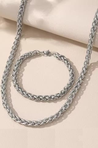Spor Tilki Kuyruğu Erkek Çelik Zincir Kolye Ve Bileklik Set 4mm K60s Metalik Gri
