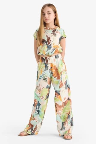 DeFacto Kız Çocuk Desenli Palazzo Geniş Bol Paça Pantolon D7612A825SMGN114 Yeşil