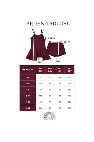 My Kids Wear Kız Çocuk Garson Mayo Elbiseli Şortlu 2 Li Takım 12417 Bordo
