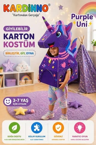 Kardinno Purple Uni Eğitici Oyuncak Karton Giyilebilir Çocuk Kostümü Etkinlik Parti Kostümü Mor