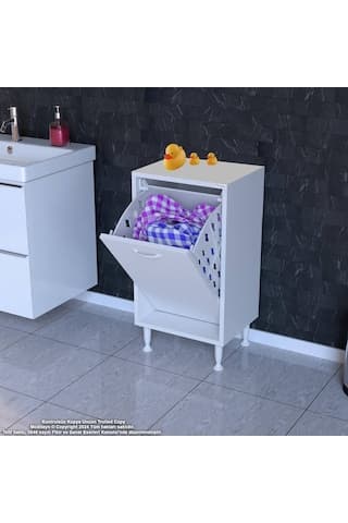 Modilayn Söke 45 Cm Çamaşır Sepetli Banyo Dolabı Beyaz