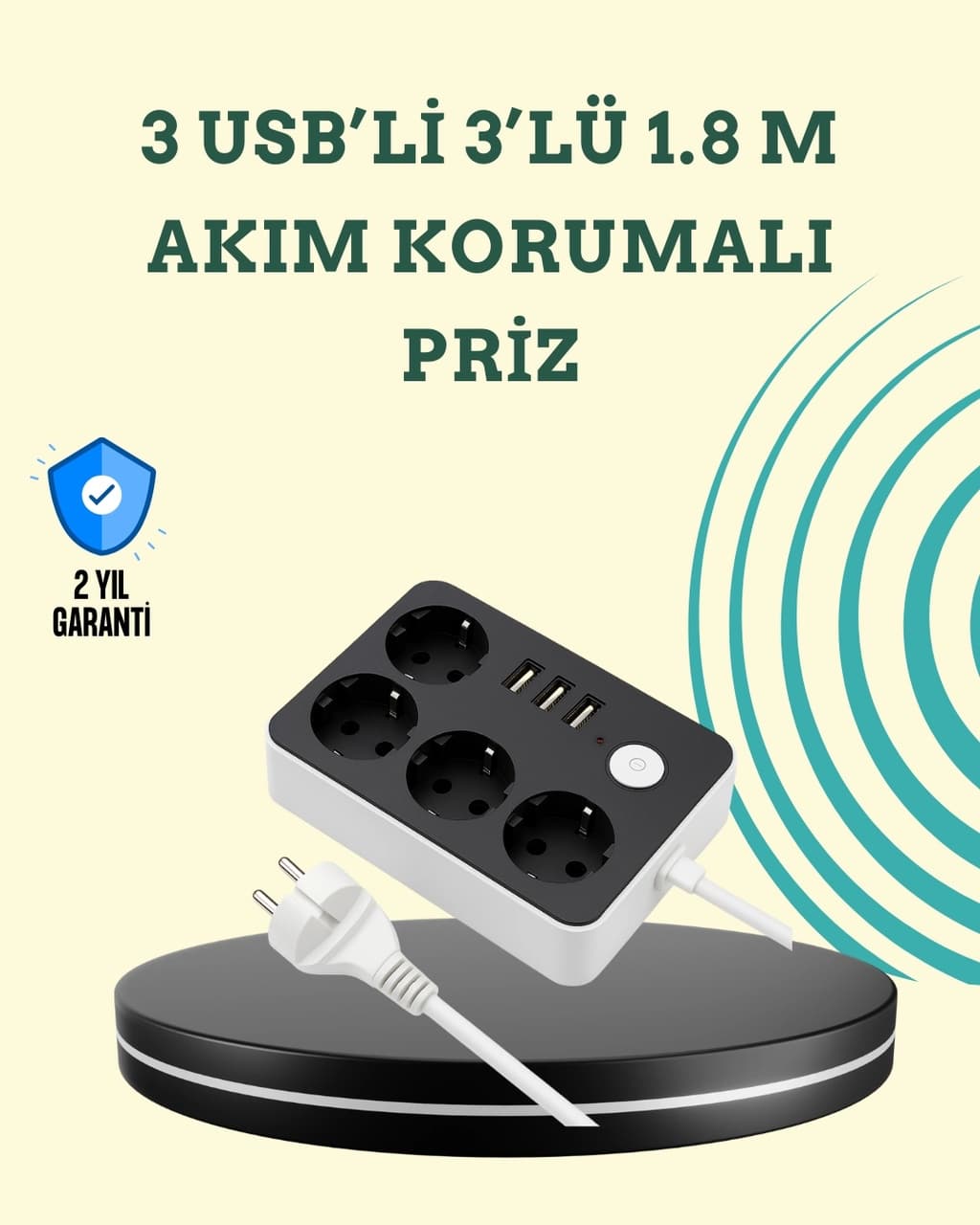Znv Zenvia Mey İthalat 7 Cihazı Aynı Anda Destekleyen 3 Usb Portlu 4 Lü Priz Znv2025 Cmn