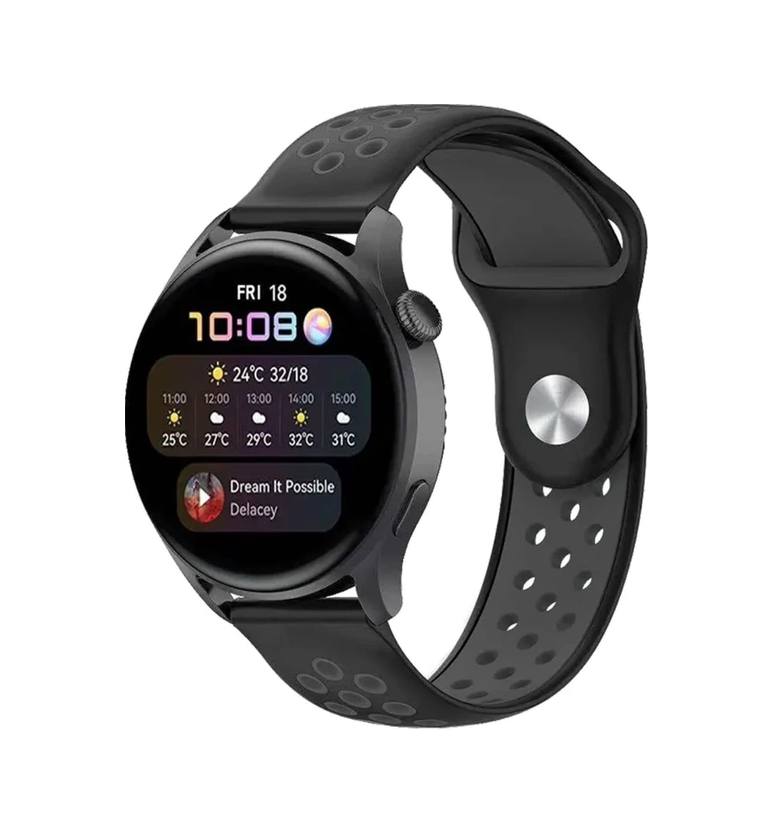 Znv Zenvia Mey İthalat Watch 22mm Spor Delikli Kordon - Siyah-füme Znv2025 Cmn