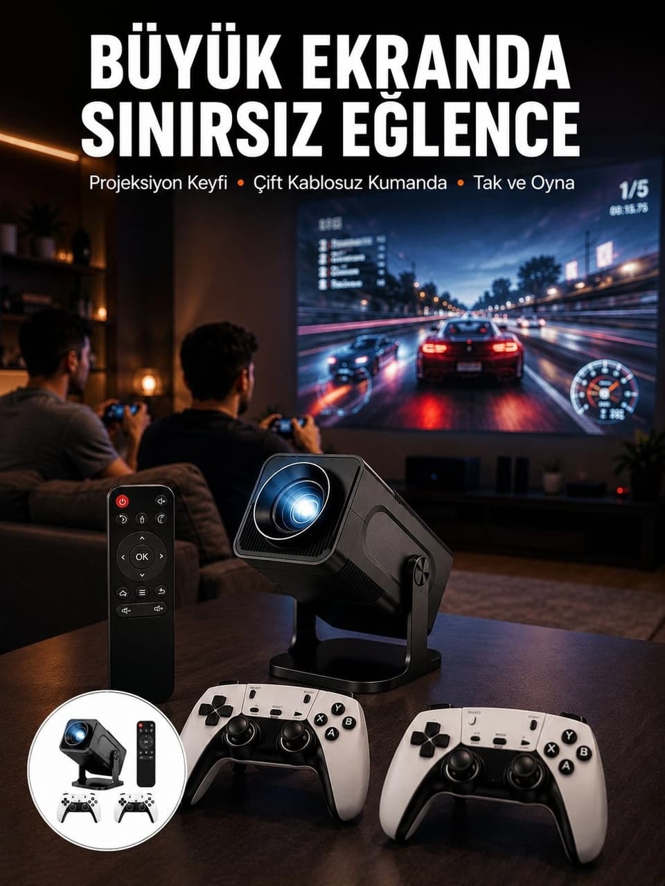 Znv Zenvia Mey İthalat Çift Kollu Game Box Projeksiyon Cihazı Kumandalı Android Tv Dahili Hoparlör Yeni Nesil Znv