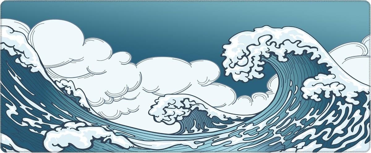Gamer Mouse Pad 70x30 Mouse Pad Xl Büyük Oyuncu Mousepad Blue Wave, 70x30 Cm 3mm Kalınlık