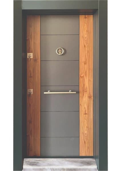 Tezdoor TEZ1450 Antrasit Renk Ahşap Desenli Çelik Kapı, Tırnaklı Çelik
