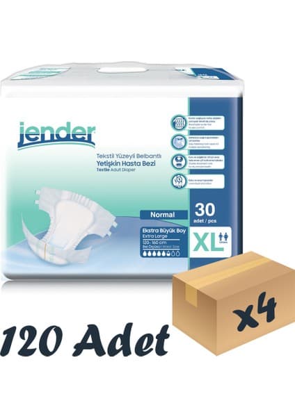 Jender Tekstil Yüzeyli Bel Bantlı Yetişkin Hasta Bezi Xlarge 30'Lu 4 Paket 120